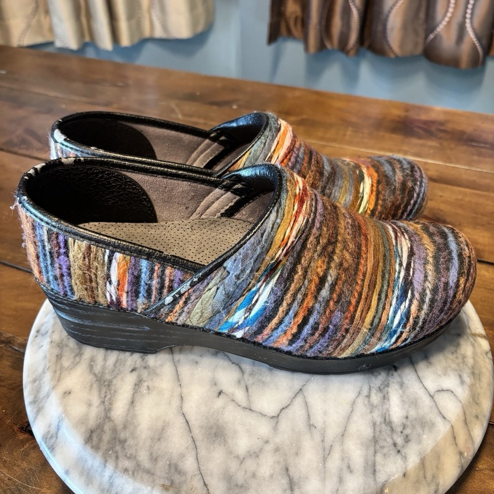 Dansko Jute Pro Clog Artisan Weave Rainbow Slip On Mules Shoes - Sz EU 39 US 8.5